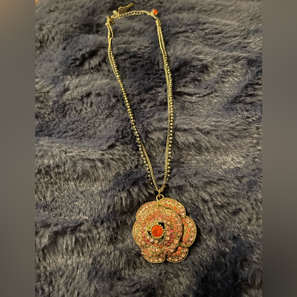 Betsey Johnson pink rose rhinestone necklace.
